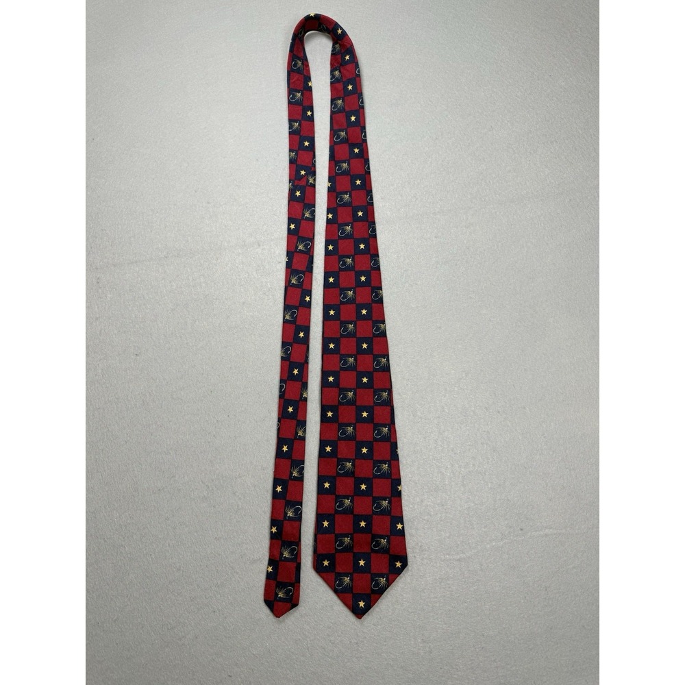 Tommy Hilfiger‎ Mens Tie Red Gold Blue Fishhooks 100% Italian Silk Made in USA